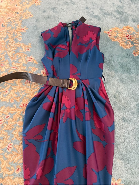 Donna Karan Dresses & Skirts - Donna Karan Navy & Wine Floral Dress with Belt and pockets-NWT